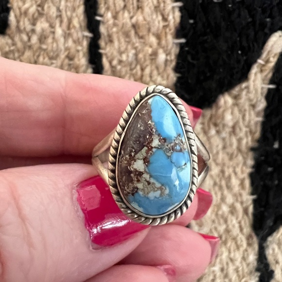 ❤️ Golden Hills Turquoise Brushed 925 Southwestern Navajo Ring SZ 8 Matte Stone - Picture 8 of 15